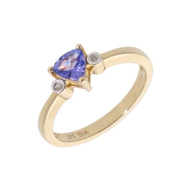 New 9ct Yellow Gold Tanzanite & Diamond Trilogy Dress Ring