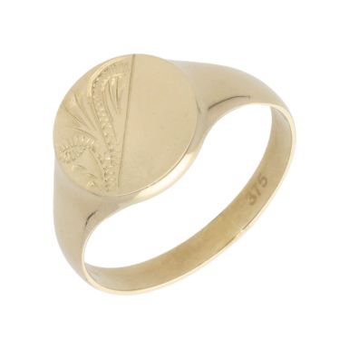 New 9ct Yellow Gold Round Half Engraved Signet Ring