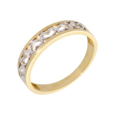 New 9ct 2 Colour Gold Hearts Lattice Style Ring