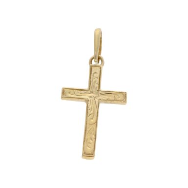 New 9ct Yellow Gold Patterned Cross Pendant