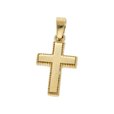 New 9ct Yellow Gold Patterned Edge Cross Pendant