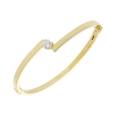 New 9ct Yellow Gold Cubic Zirconia Off Set Ladies Bangle