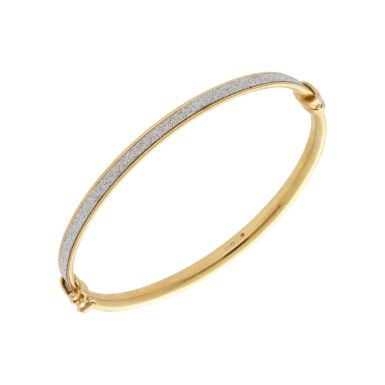 New 9ct Yellow Gold Moondust Oval Hinged Baby Bangle