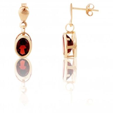 New 9ct Gold Oval Garnet Drop Style Earrings