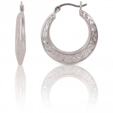 New Sterling Silver Scroll Patterned Creole Hoop Earrings