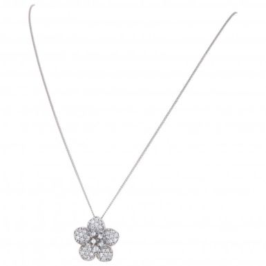 Pre-Owned 9ct White Gold Cubic Zirconia Flower Cluster Necklace