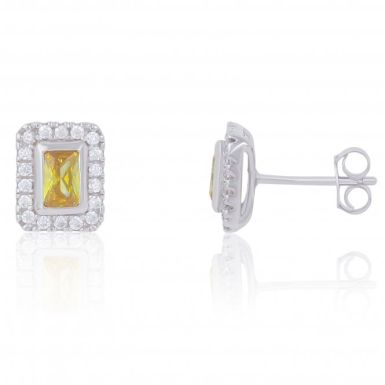 New Sterling Silver Yellow Cubic Zirconia Stud Earrings