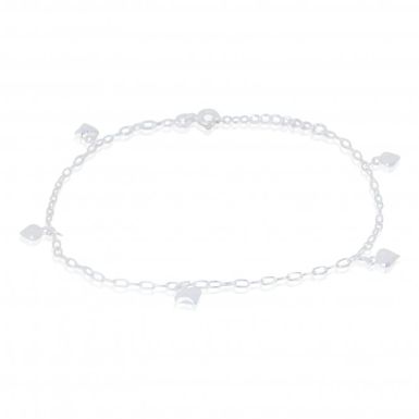 New Sterling Silver Multi Heart Drop Ladies Anklet