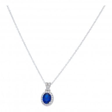 New Sterling Silver Blue Cubic Zirconia Pendant & Chain Necklace