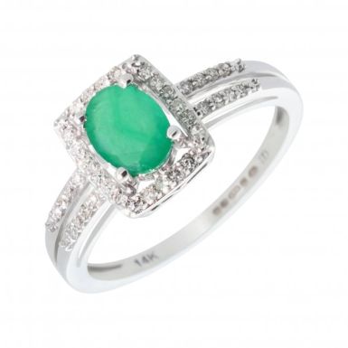 New 14ct White Gold Emerald & Diamond Cluster Ring