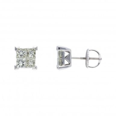 New 18ct White Gold 1.50ct Princess Cut Diamond Stud Earrings