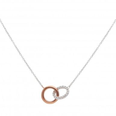 New 9ct White & Rose Gold Cubic Zirconia 2 Ring Necklace