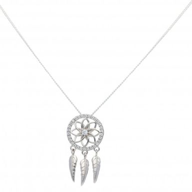 New Sterling Silver Stone Set Dreamcatcher Pendant & Necklace