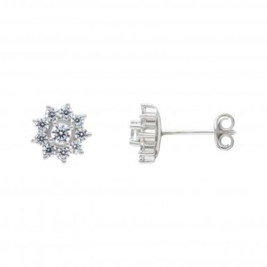 New Sterling Silver Cubic Zirconia Cluster Design Stud Earrings
