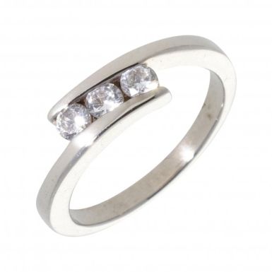 Pre-Owned 9ct White Gold Cubic Zirconia Trilogy Twist Ring