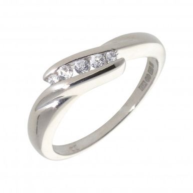 Pre-Owned 9ct White Gold Cubic Zirconia Crossover Twist Ring