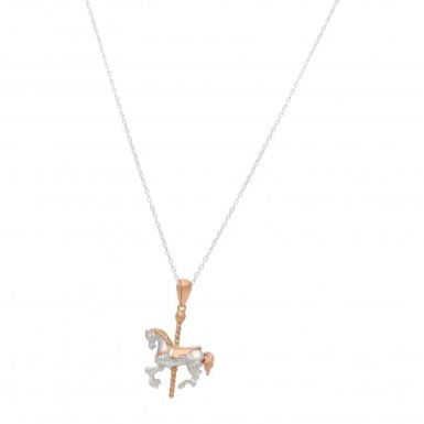 New Sterling Silver Carousel Horse Pendant & Chain Necklace