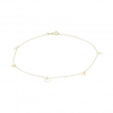 New 9ct Yellow Gold Dangly Heart 9 Inch Anklet