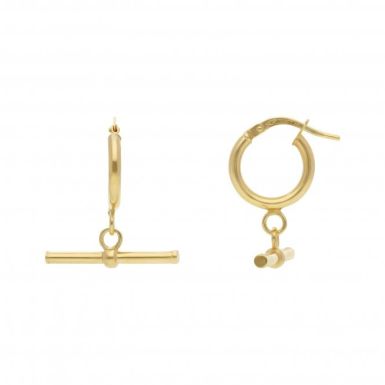 New 9ct Yellow Gold 10mm Creole with T-Bar Charm