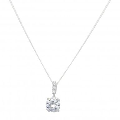 New Sterling Silver 8mm Cubic Zirconia Pendant & Chain Necklace