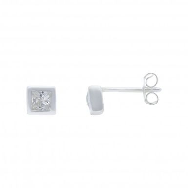 New Sterling Silver Cubic Zirconia Square Stud Earrings