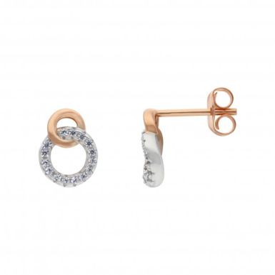 New Sterling Stone Set Double Circle Stud Earrings