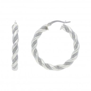 New Sterling Silver 30mm Moondust Twist Hoop Earrings