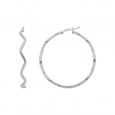 Pre-Owned 9ct White Gold Wave Creole Earrings