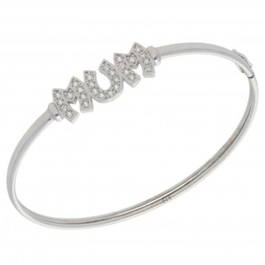 New Sterling Silver Cubic Zirconia Mum Bangle