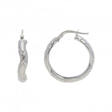 Pre-Owned 9ct White Gold Patterned Wave Creole Earrings