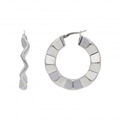 Pre-Owned 9ct White Gold Zig-Zag Wave Creole Earrings