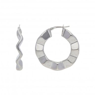 Pre-Owned 9ct White Gold Zig-Zag Wave Creole Earrings