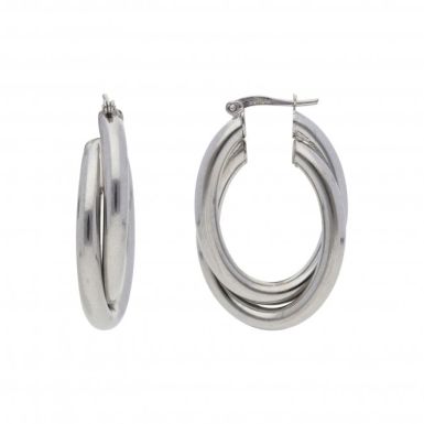 Pre-Owned 9ct White Gold Oval Crossover Creole Earrings