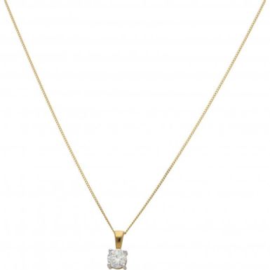 New 18ct Yellow Gold 0.50ct Diamond Solitaire Pendant & Necklace