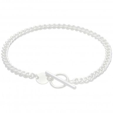 New Sterling Silver 7.5 Inch Solid Curb T-Bar Bracelet