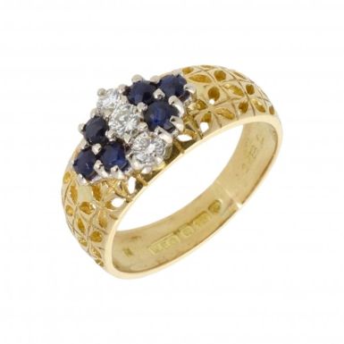 Pre-Owned 18ct Yellow Gold Sapphire & Diamond Cluster Ring