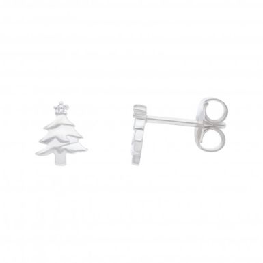New Sterling Silver Cubic Zirconia Christmas Tree Stud Earrings