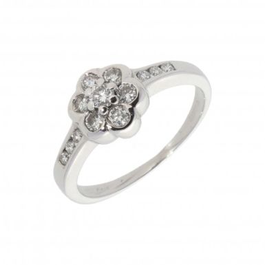 Pre-Owned 18ct White Gold Diamond Flower Cluster Ring