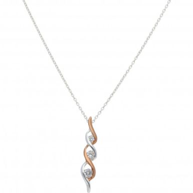 New Sterling Silver Triple Cubic Zirconia Pendant & Necklace