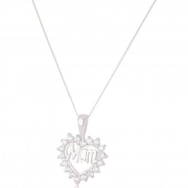 New Silver Cubic Zirconia Mum Heart Pendant & Chain Necklace