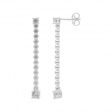 New Sterling Silver Cubic Zirconia Line Drop Earrings