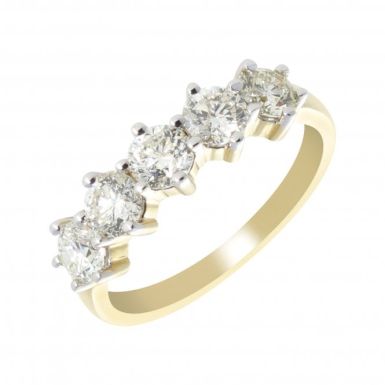 New 9ct Yellow Gold 1.50ct Diamond 5 Stone Eternity Band Ring