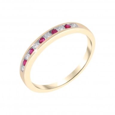 New 9ct Yellow Gold Ruby & Diamond Channel Set Eternity Ring