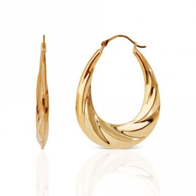 New 9ct Yellow Gold Ridged Oval Creole Earrings