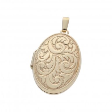 Pre-Owned 9ct Yellow Gold Patterned Oval Locket Pendant