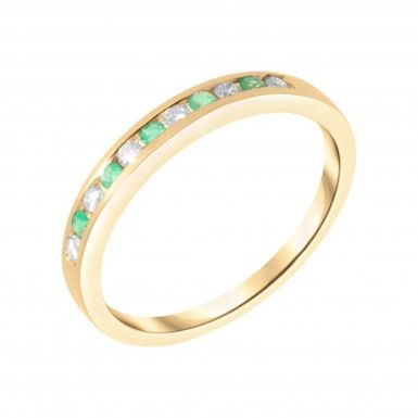 New 9ct Yellow Gold Emerald & Diamond Channel Set Eternity Ring