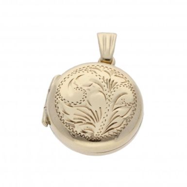 Pre-Owned 9ct Yellow Gold Patterned Round Locket Pendant