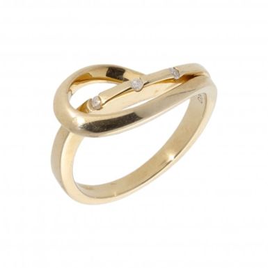 Pre-Owned 9ct Yellow Gold Diamond Set Wave Dress Ring