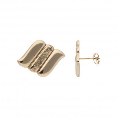 Pre-Owned 9ct Yellow Gold Triple Row Wave Stud Earrings