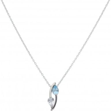 New Sterling Silver Blue & White Topaz Pendant & 18" Necklace